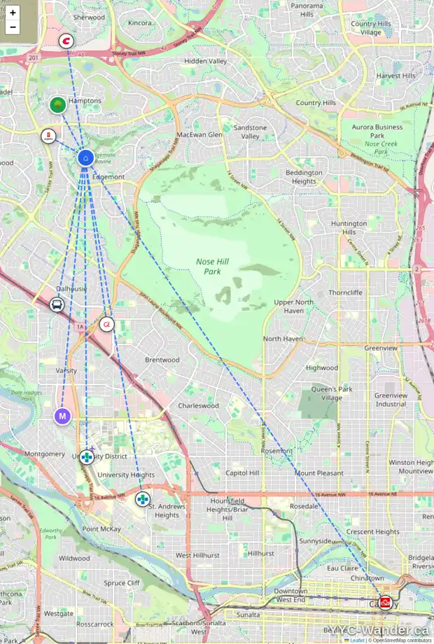 Daily accessibility map for 4131 EDGEVALLEY LD NW, Calgary showing nearby schools, grocery stores, parks, LRT stations and nearby amenities