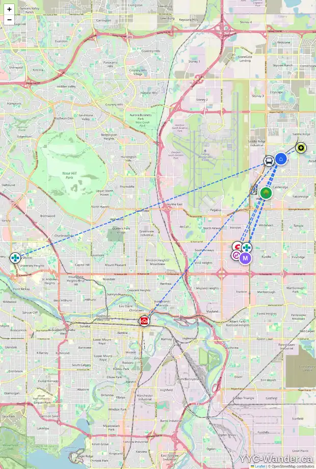 Daily accessibility map for 66 MARTIN CROSSING CL NE, Calgary showing nearby schools, grocery stores, parks, LRT stations and nearby amenities