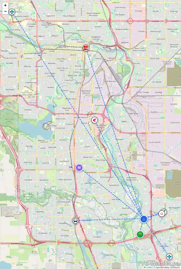 Daily accessibility map for 142 MCKENZIE LAKE VW SE, Calgary showing nearby schools, grocery stores, parks, LRT stations and nearby amenities