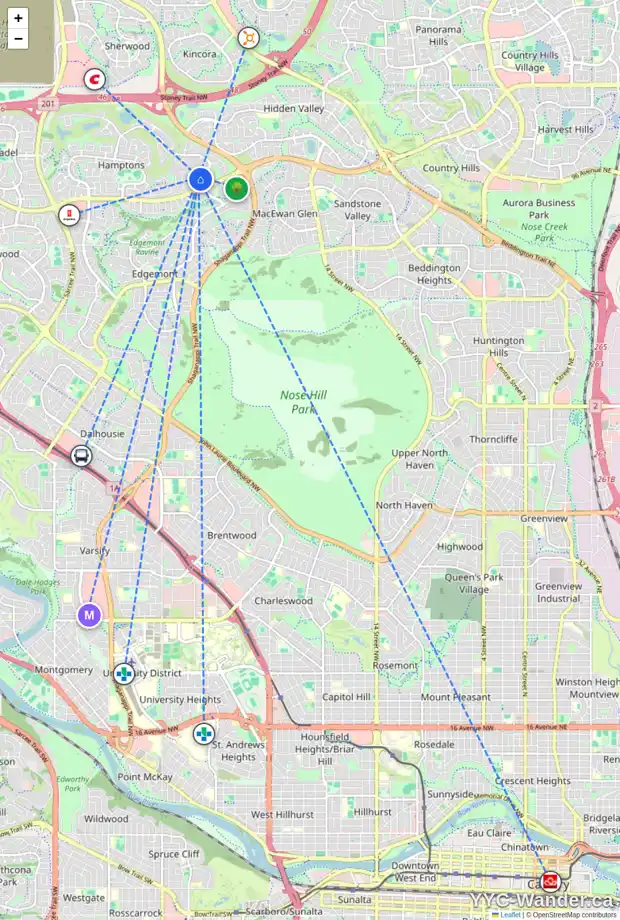 Daily accessibility map for 17 HAMPSTEAD RD NW, Calgary showing nearby schools, grocery stores, parks, LRT stations and nearby amenities