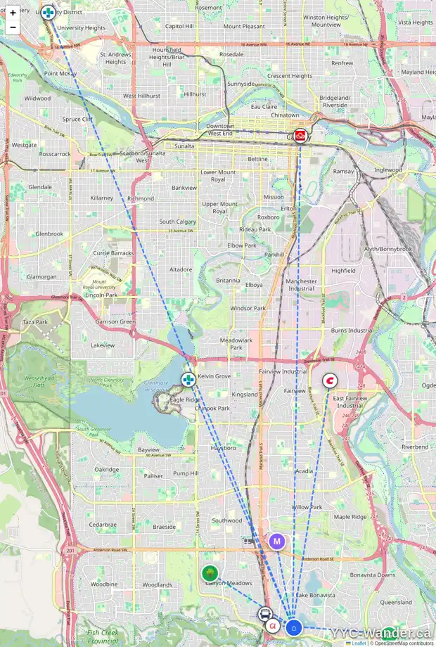Daily accessibility map for 1104 LAKE PLACID DR SE, Calgary showing nearby schools, grocery stores, parks, LRT stations and nearby amenities