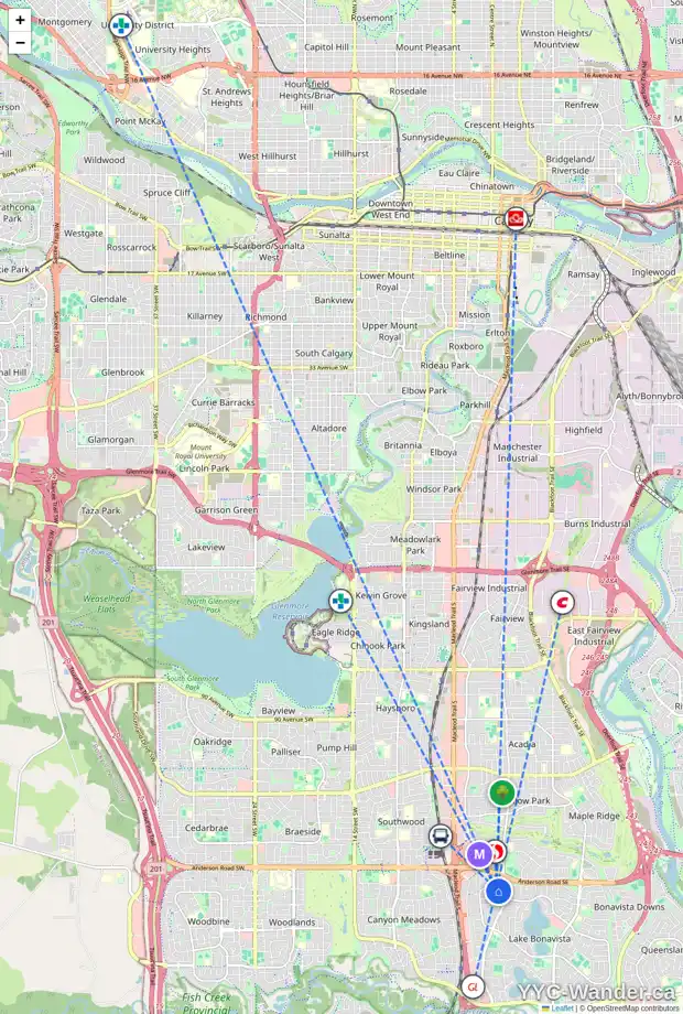 Daily accessibility map for 8 LAKE ROSEN PL SE, Calgary showing nearby schools, grocery stores, parks, LRT stations and nearby amenities