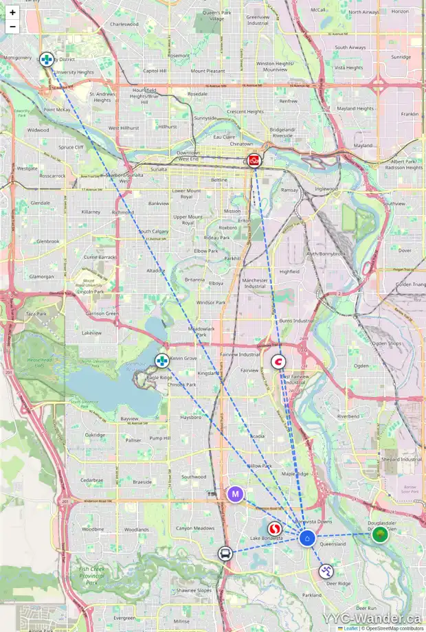 Daily accessibility map for 239 LAKE ONTARIO PL SE, Calgary showing nearby schools, grocery stores, parks, LRT stations and nearby amenities