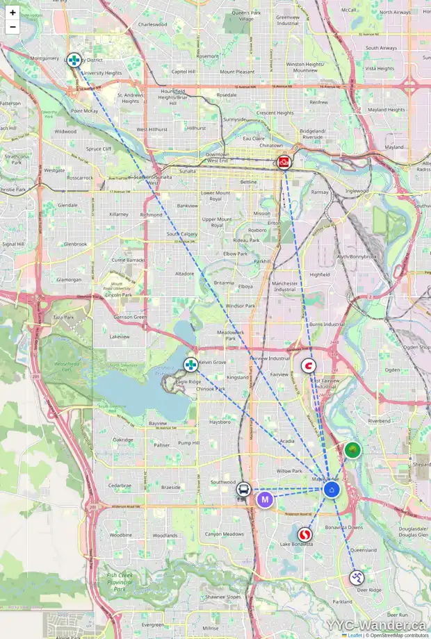 Daily accessibility map for 10812 MAPLECREST RD SE, Calgary showing nearby schools, grocery stores, parks, LRT stations and nearby amenities