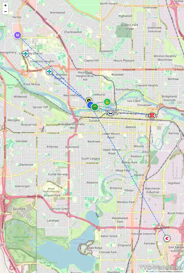 Daily accessibility map for 1829 BOWNESS RD NW, Calgary showing nearby schools, grocery stores, parks, LRT stations and nearby amenities