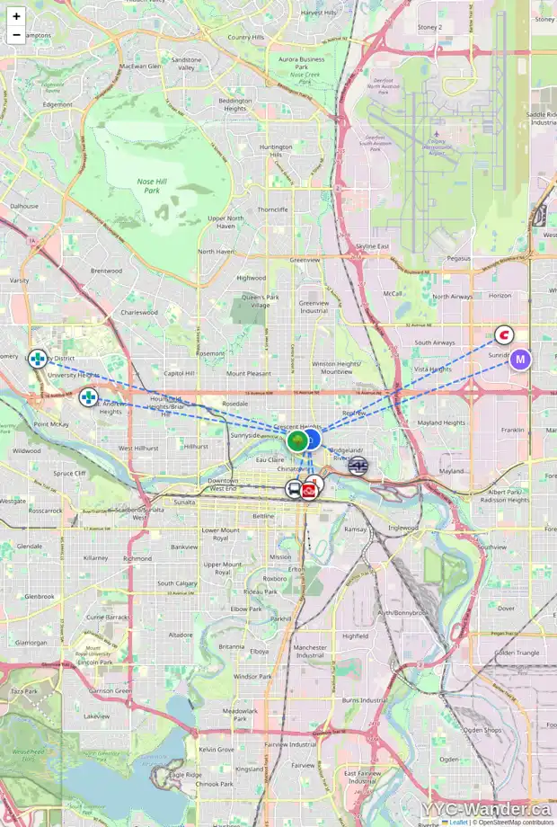 Daily accessibility map for 101 310 5 AV NE, Calgary showing nearby schools, grocery stores, parks, LRT stations and nearby amenities
