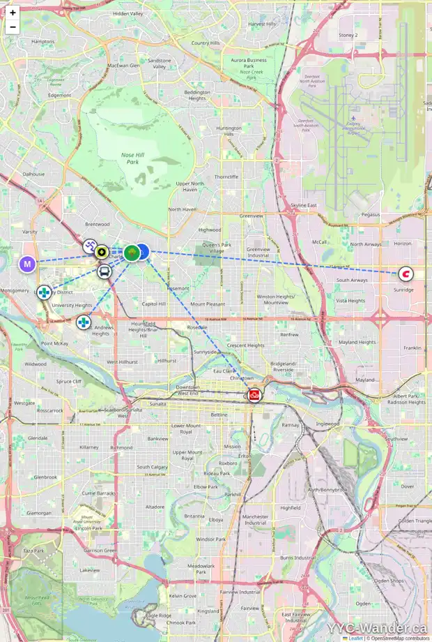 Daily accessibility map for 41 CARMANGAY CR NW, Calgary showing nearby schools, grocery stores, parks, LRT stations and nearby amenities