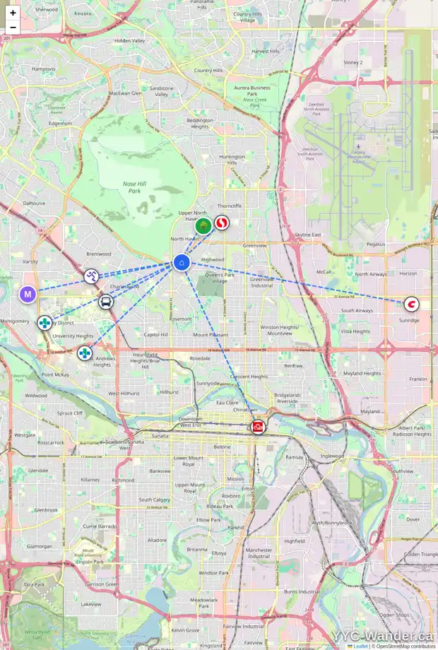 Daily accessibility map for 4508 NAMAKA CR NW, Calgary showing nearby schools, grocery stores, parks, LRT stations and nearby amenities