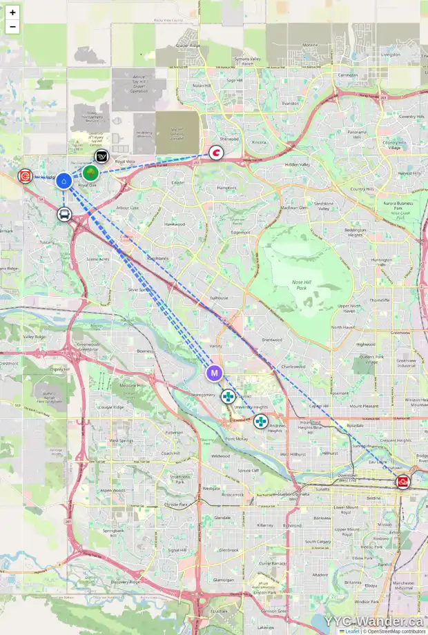 Daily accessibility map for 138 ROCKY RIDGE LD NW, Calgary showing nearby schools, grocery stores, parks, LRT stations and nearby amenities