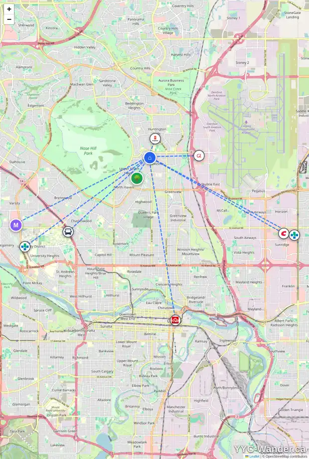 Daily accessibility map for 721 TAVENDER RD NW, Calgary showing nearby schools, grocery stores, parks, LRT stations and nearby amenities