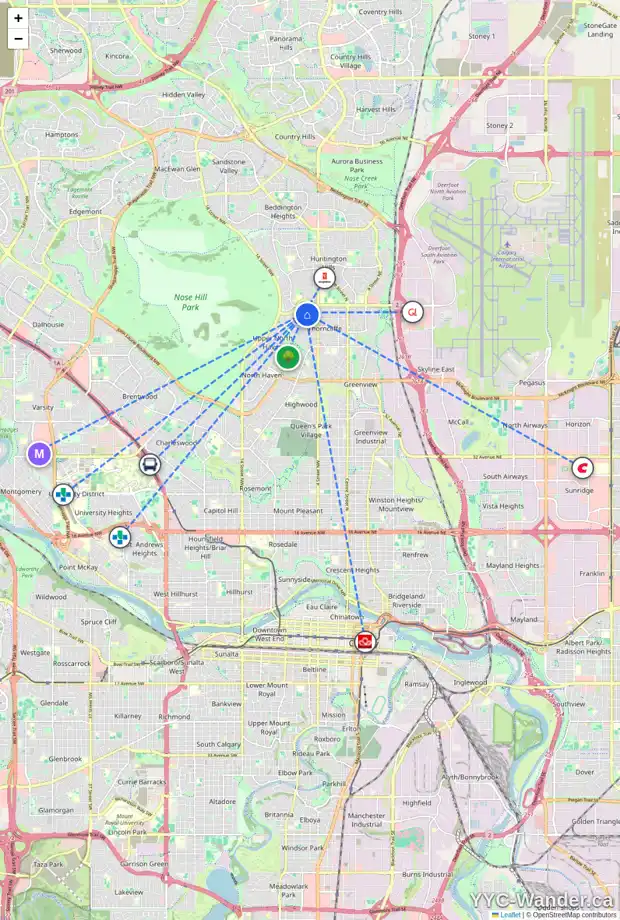 Daily accessibility map for 6303 THORNABY WY NW, Calgary showing nearby schools, grocery stores, parks, LRT stations and nearby amenities
