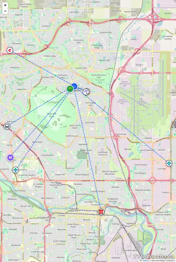 Daily accessibility map for 47 BERWICK CL NW, Calgary showing nearby schools, grocery stores, parks, LRT stations and nearby amenities