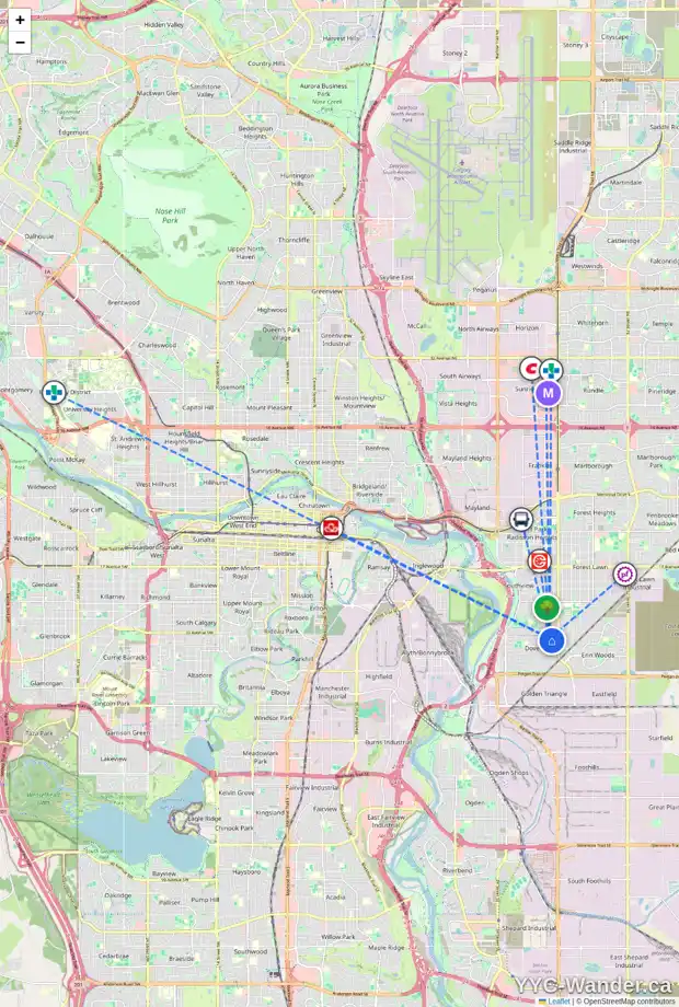 Daily accessibility map for 288 DOVER RIDGE CL SE, Calgary showing nearby schools, grocery stores, parks, LRT stations and nearby amenities