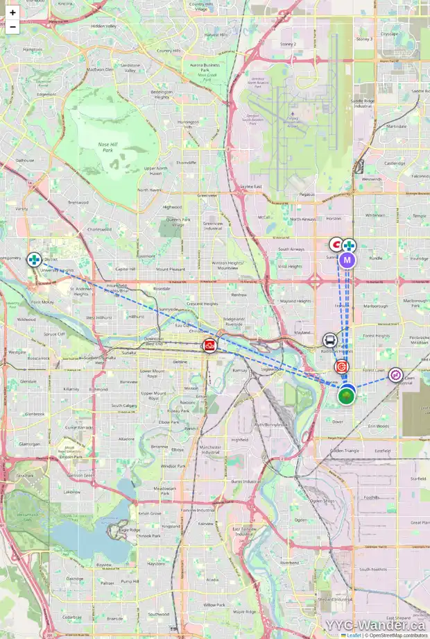 Daily accessibility map for 2526 SOUTHWOOD DR SE, Calgary showing nearby schools, grocery stores, parks, LRT stations and nearby amenities