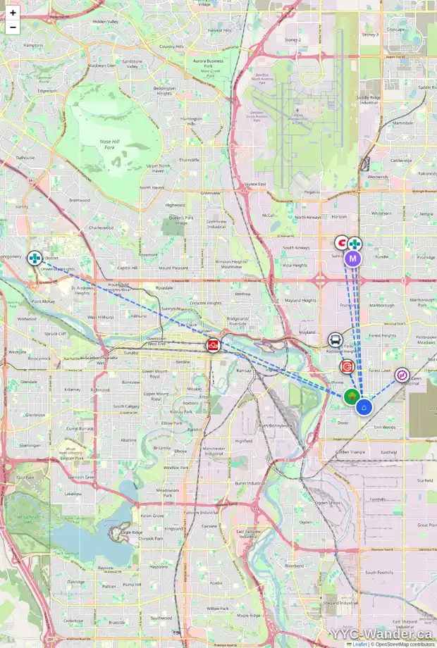 Daily accessibility map for 50 DOVERCLIFFE WY SE, Calgary showing nearby schools, grocery stores, parks, LRT stations and nearby amenities