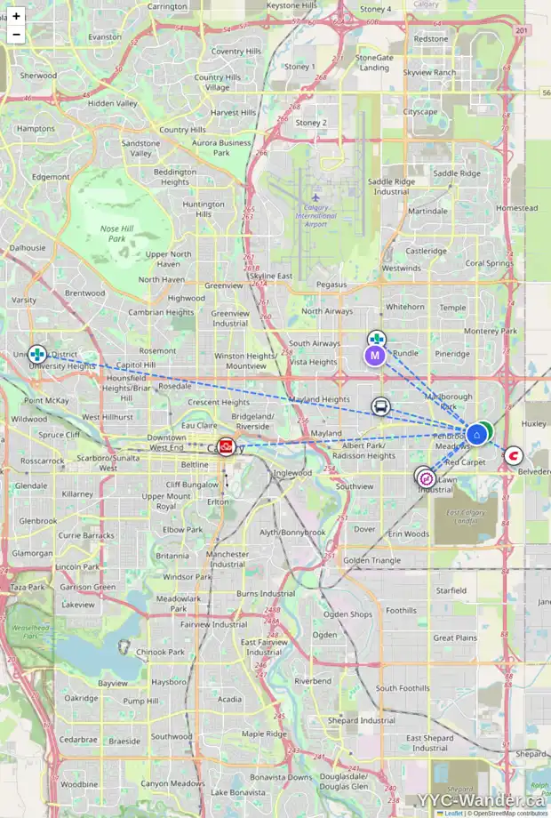 Daily accessibility map for 548 PENSWOOD RD SE, Calgary showing nearby schools, grocery stores, parks, LRT stations and nearby amenities