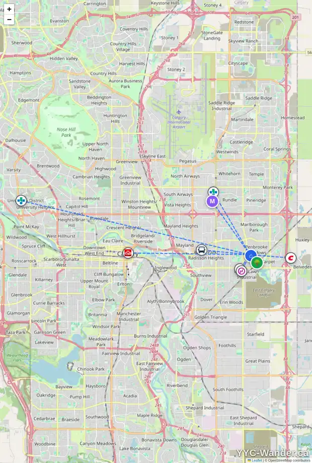 Daily accessibility map for 5609 8 AV SE, Calgary showing nearby schools, grocery stores, parks, LRT stations and nearby amenities