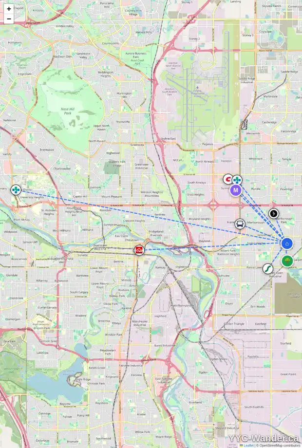 Daily accessibility map for 575 PENWORTH WY SE, Calgary showing nearby schools, grocery stores, parks, LRT stations and nearby amenities