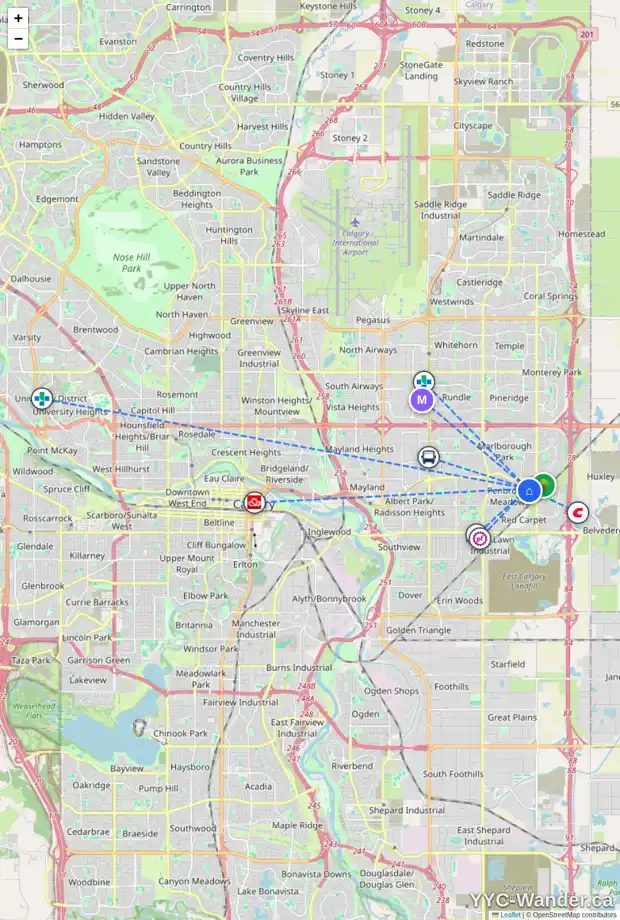 Daily accessibility map for 6719 3 AV SE, Calgary showing nearby schools, grocery stores, parks, LRT stations and nearby amenities