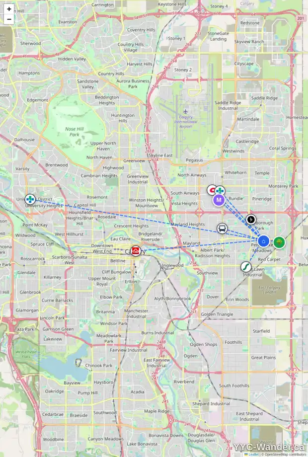 Daily accessibility map for 6104 PENWORTH RD SE, Calgary showing nearby schools, grocery stores, parks, LRT stations and nearby amenities