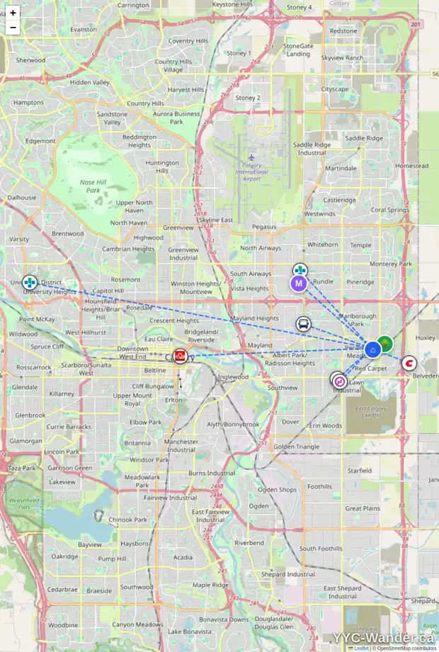 Daily accessibility map for 6619 4 AV SE, Calgary showing nearby schools, grocery stores, parks, LRT stations and nearby amenities