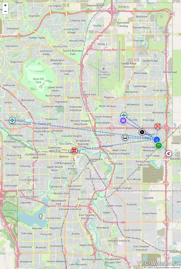 Daily accessibility map for 7 MALVERN CR NE, Calgary showing nearby schools, grocery stores, parks, LRT stations and nearby amenities
