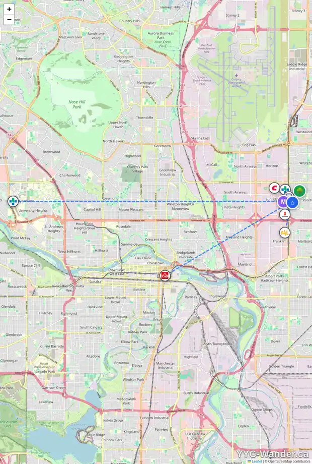 Daily accessibility map for 59 2511 38 ST NE, Calgary showing nearby schools, grocery stores, parks, LRT stations and nearby amenities