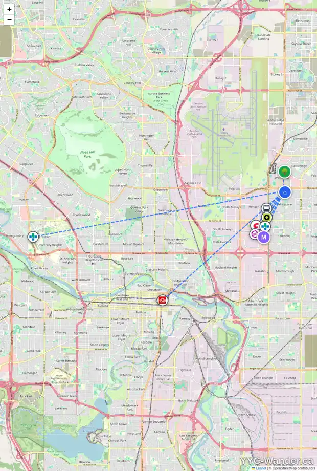 Daily accessibility map for 89 WHITLOW CR NE, Calgary showing nearby schools, grocery stores, parks, LRT stations and nearby amenities