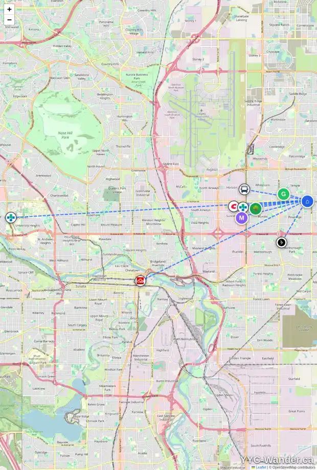 Daily accessibility map for 352 TEMPLETON CI NE, Calgary showing nearby schools, grocery stores, parks, LRT stations and nearby amenities