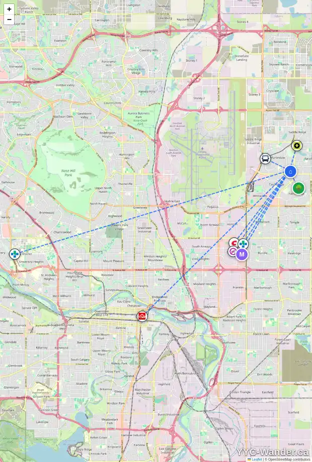 Daily accessibility map for 6035 MARTINGROVE RD NE, Calgary showing nearby schools, grocery stores, parks, LRT stations and nearby amenities