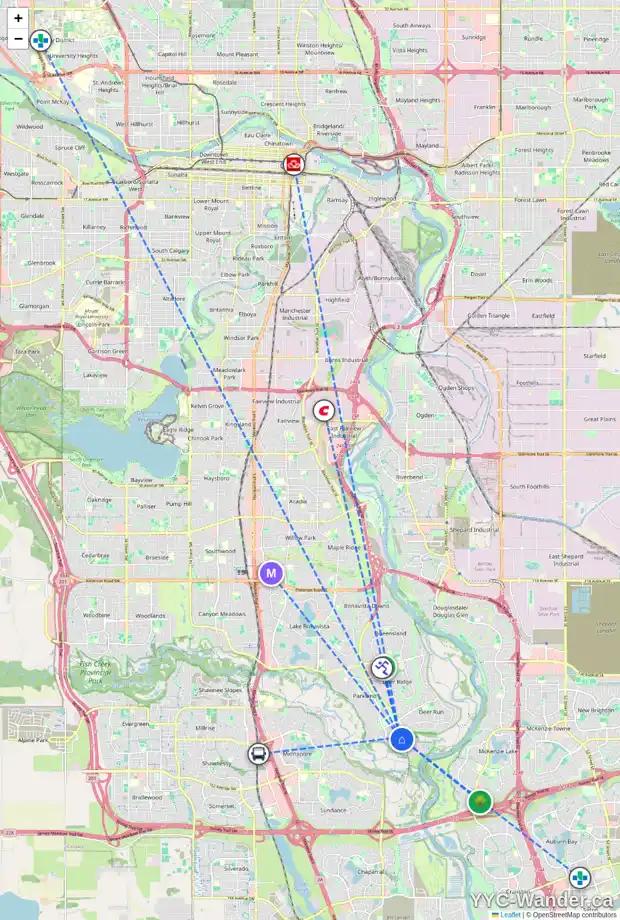 Daily accessibility map for 472 PARKRIDGE RI SE, Calgary showing nearby schools, grocery stores, parks, LRT stations and nearby amenities