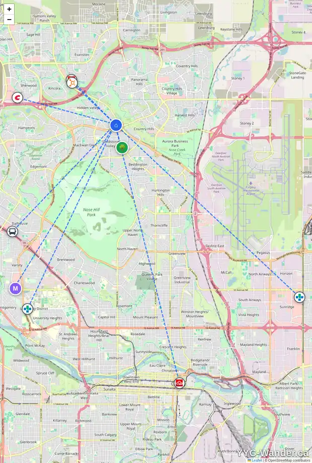Daily accessibility map for 357 HIDDEN VALLEY PL NW, Calgary showing nearby schools, grocery stores, parks, LRT stations and nearby amenities