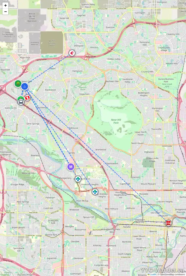 Daily accessibility map for 139 ARBOUR CREST CL NW, Calgary showing nearby schools, grocery stores, parks, LRT stations and nearby amenities