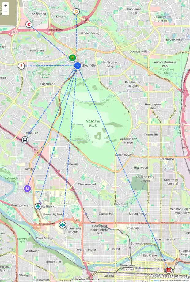 Daily accessibility map for 182 EDGEBROOK PA NW, Calgary showing nearby schools, grocery stores, parks, LRT stations and nearby amenities