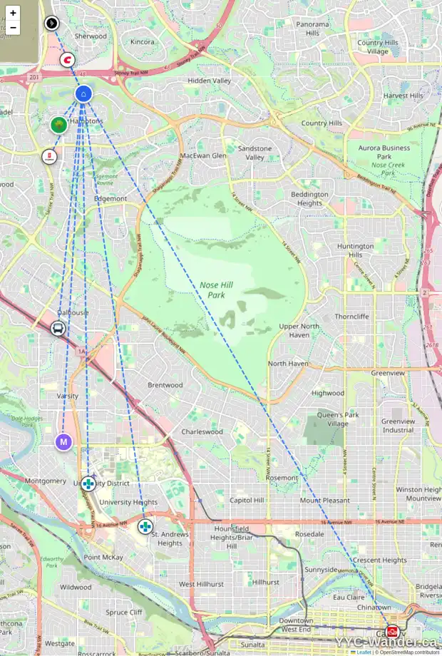 Daily accessibility map for 4552 HAMPTONS WY NW, Calgary showing nearby schools, grocery stores, parks, LRT stations and nearby amenities