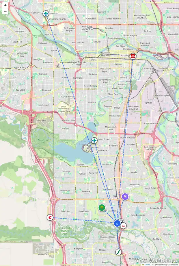 Daily accessibility map for 828 CANTRELL PL SW, Calgary showing nearby schools, grocery stores, parks, LRT stations and nearby amenities