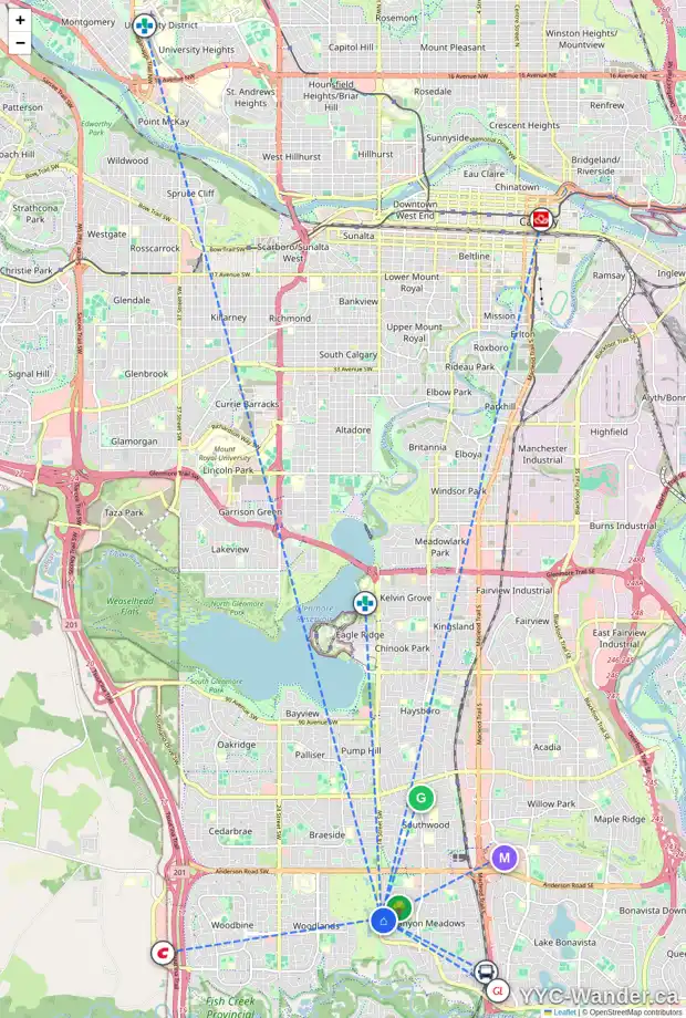 Daily accessibility map for 321 CANOVA CL SW, Calgary showing nearby schools, grocery stores, parks, LRT stations and nearby amenities