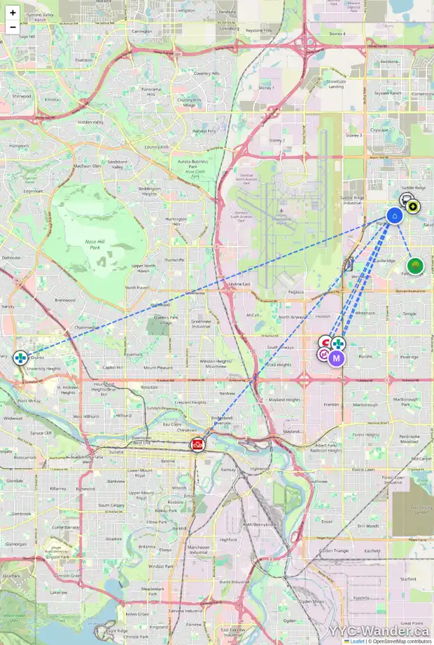 Daily accessibility map for 68 MARTIN CROSSING BA NE, Calgary showing nearby schools, grocery stores, parks, LRT stations and nearby amenities
