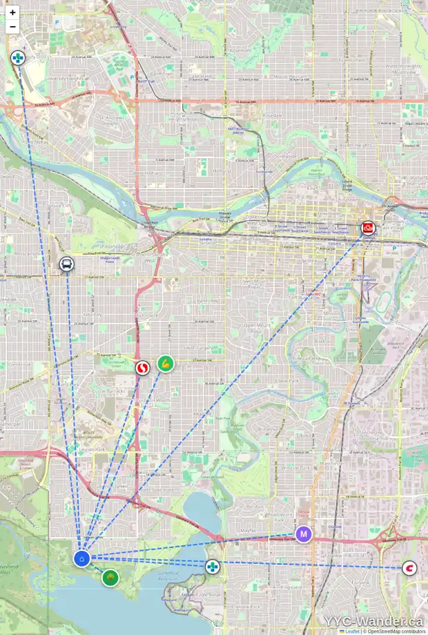Daily accessibility map for 6854 LIVINGSTONE DR SW, Calgary showing nearby schools, grocery stores, parks, LRT stations and nearby amenities