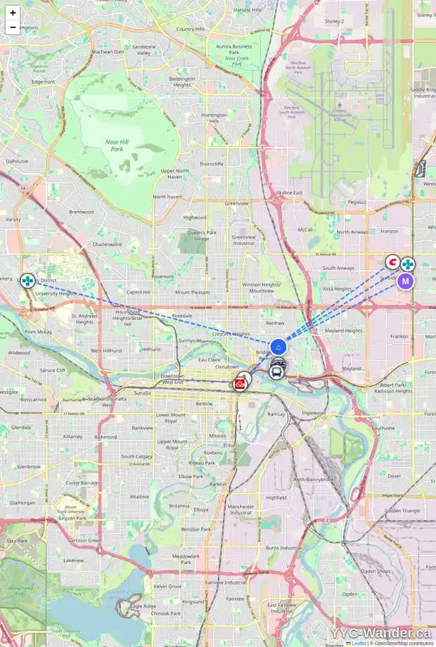 Daily accessibility map for 511 9 ST NE, Calgary showing nearby schools, grocery stores, parks, LRT stations and nearby amenities