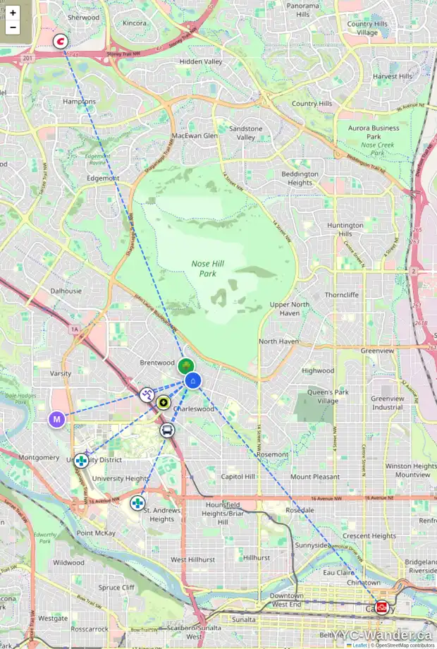 Daily accessibility map for 4028 CHATHAM PL NW, Calgary showing nearby schools, grocery stores, parks, LRT stations and nearby amenities