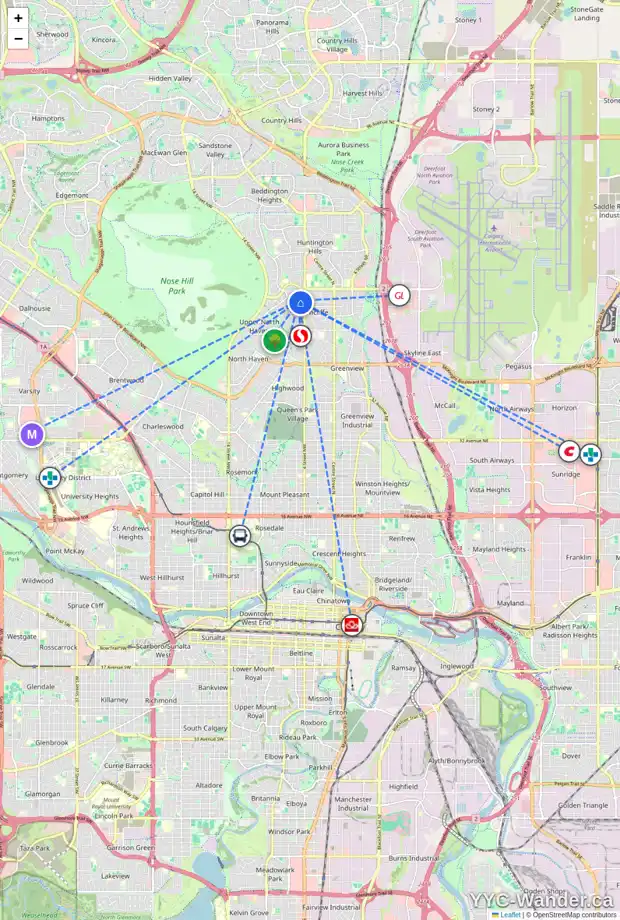 Daily accessibility map for 705 TAVENDER RD NW, Calgary showing nearby schools, grocery stores, parks, LRT stations and nearby amenities
