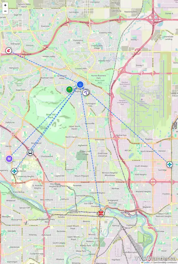 Daily accessibility map for 248 BERMUDA DR NW, Calgary showing nearby schools, grocery stores, parks, LRT stations and nearby amenities