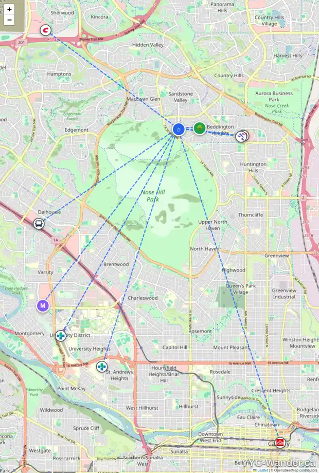 Daily accessibility map for 1407 BERKLEY DR NW, Calgary showing nearby schools, grocery stores, parks, LRT stations and nearby amenities