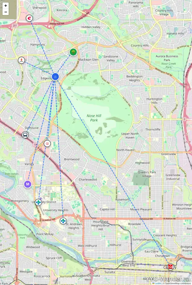 Daily accessibility map for 8237 EDGEBROOK DR NW, Calgary showing nearby schools, grocery stores, parks, LRT stations and nearby amenities