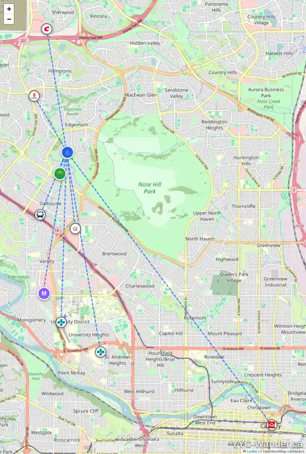 Daily accessibility map for 3950 EDENSTONE RD NW, Calgary showing nearby schools, grocery stores, parks, LRT stations and nearby amenities