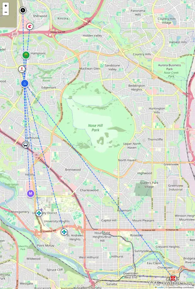 Daily accessibility map for 115 EDGELAND RI NW, Calgary showing nearby schools, grocery stores, parks, LRT stations and nearby amenities