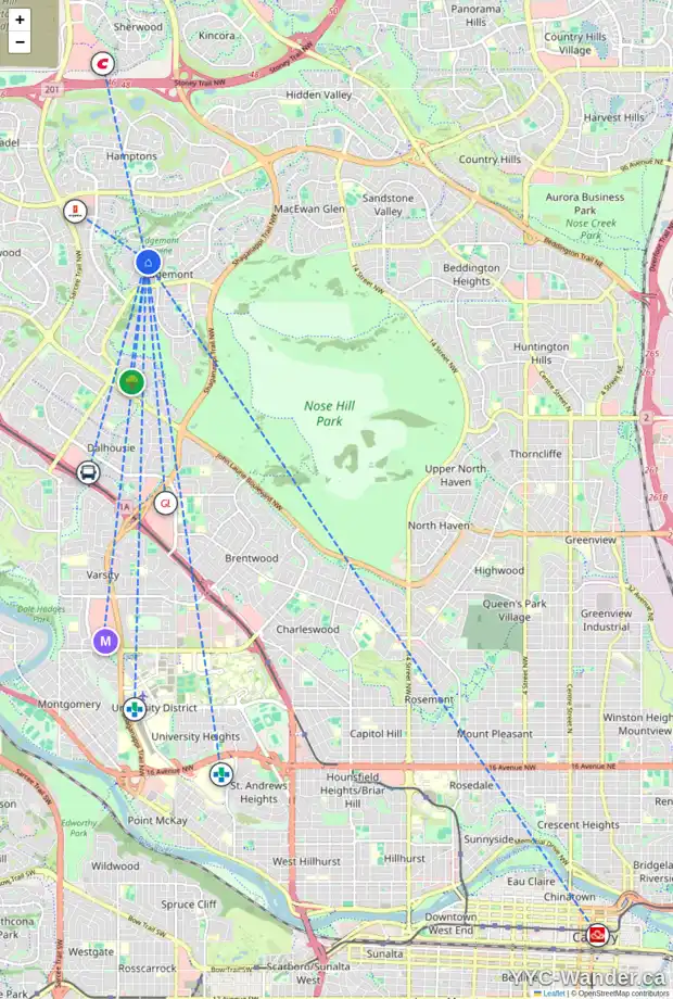 Daily accessibility map for 207 EDGEVALLEY CI NW, Calgary showing nearby schools, grocery stores, parks, LRT stations and nearby amenities