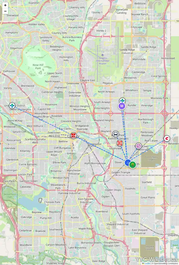 Daily accessibility map for 79 ERIN DALE CR SE, Calgary showing nearby schools, grocery stores, parks, LRT stations and nearby amenities
