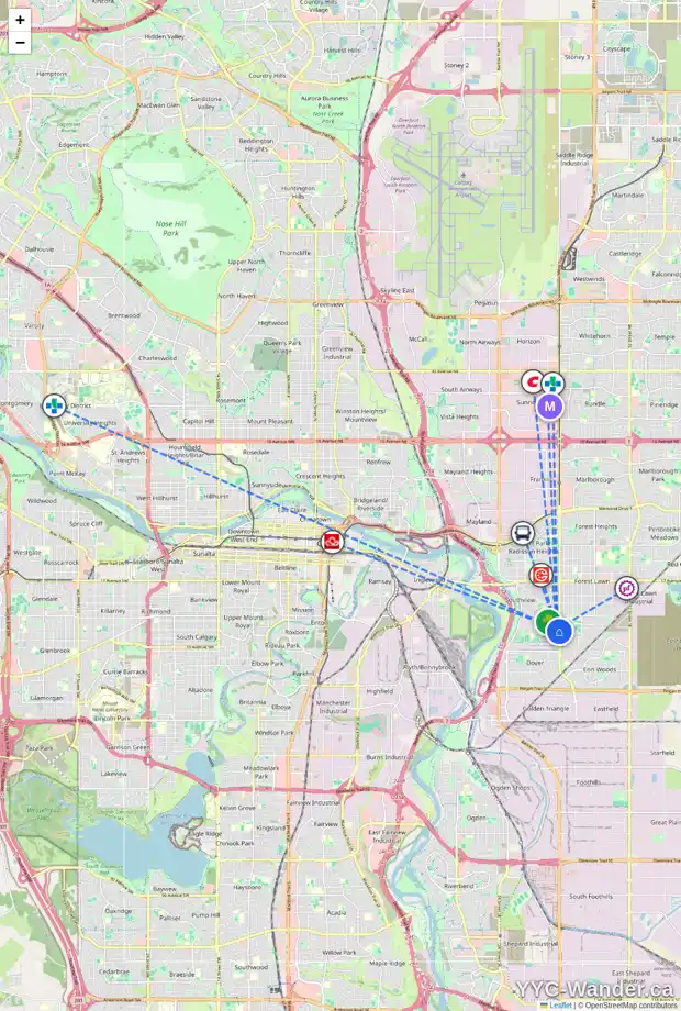 Daily accessibility map for 3622 29A AV SE, Calgary showing nearby schools, grocery stores, parks, LRT stations and nearby amenities